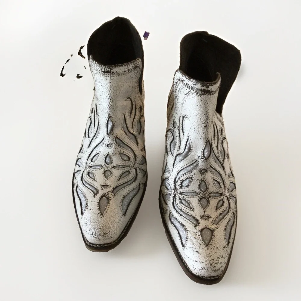 Roper Rowdy Glitz Women's Western Ankle Boots White Crackle Snip Toe